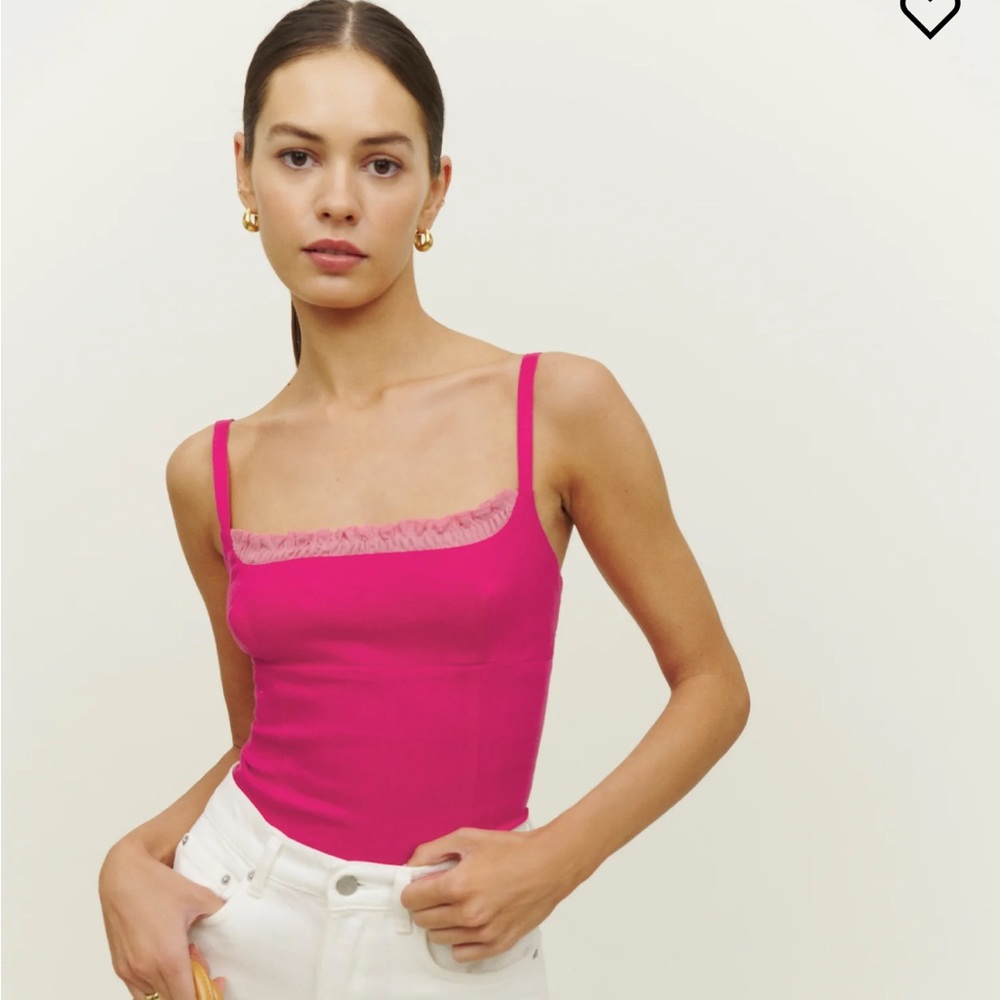 Reformation Cari Linen top in corvette - pink linen tank top
